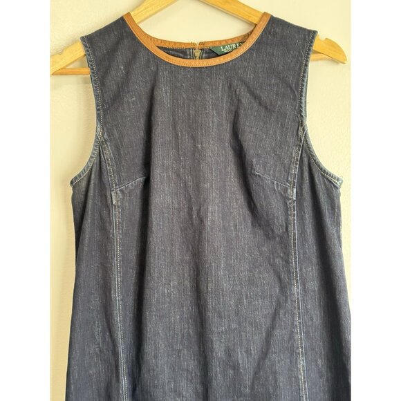 Lauren Ralph Lauren Women’s Denim Leather Trim 2 piece Jacket & Dress Set Sz 8 - Picture 6 of 10